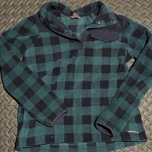 Eddie Bauer Green Navy Plaid Checkered Fleece Womens Size Medium